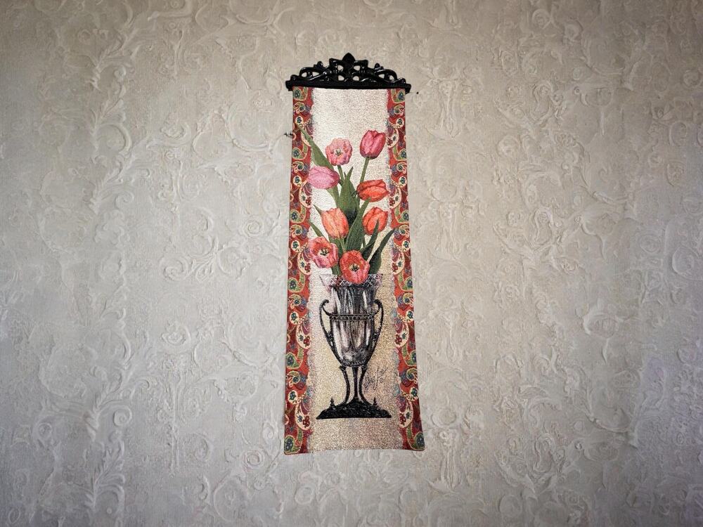 Paisley Poppies in Vase Tapestry Wall Hanging Panel by Artist Alma Lee